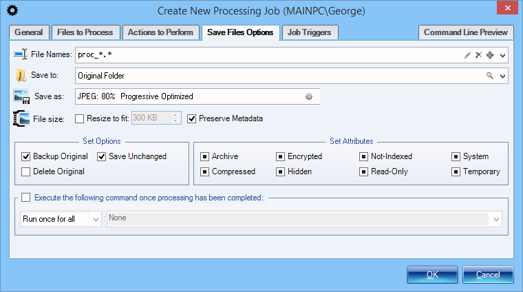 Specify output settings