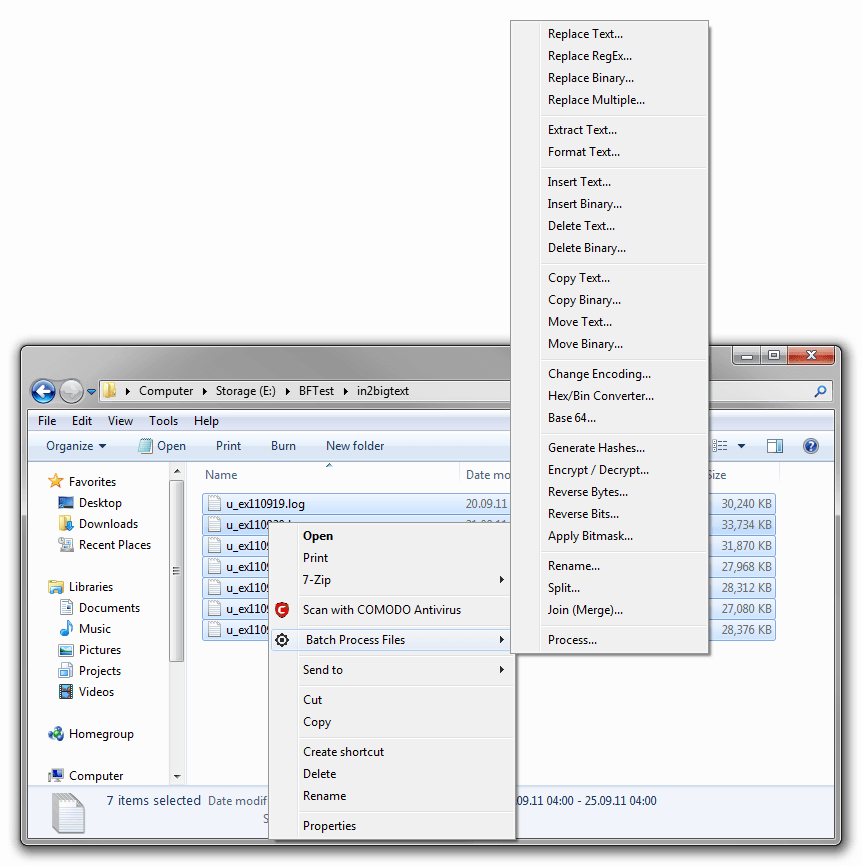 Right-click on a group of files or a folder to show batch process menu