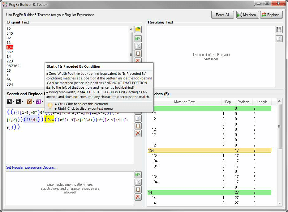 Create and test regular expressions