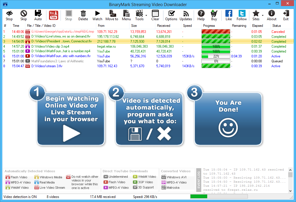 Streaming Video Downloader Main Window