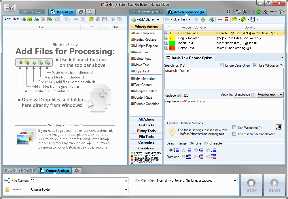 Specify actions