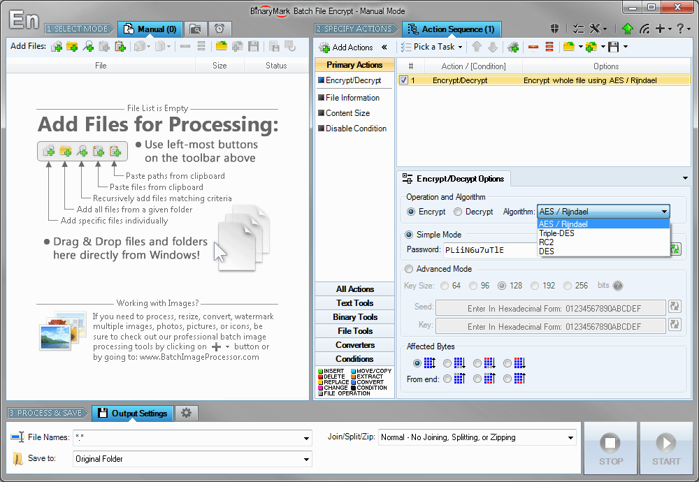 Specify actions