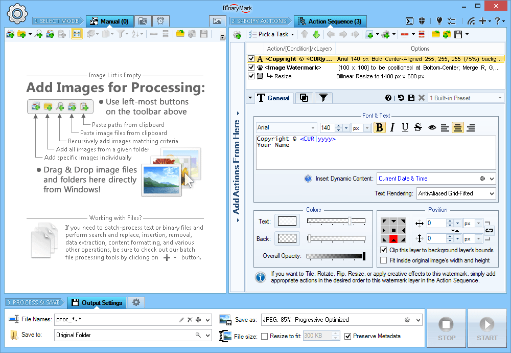 Select images for processing based on their properties