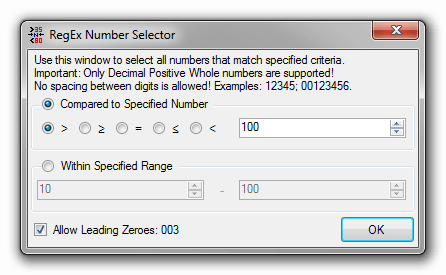 RegEx Number Selector Tool