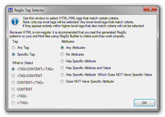 RegEx XML/HTML Tag Selector Tool